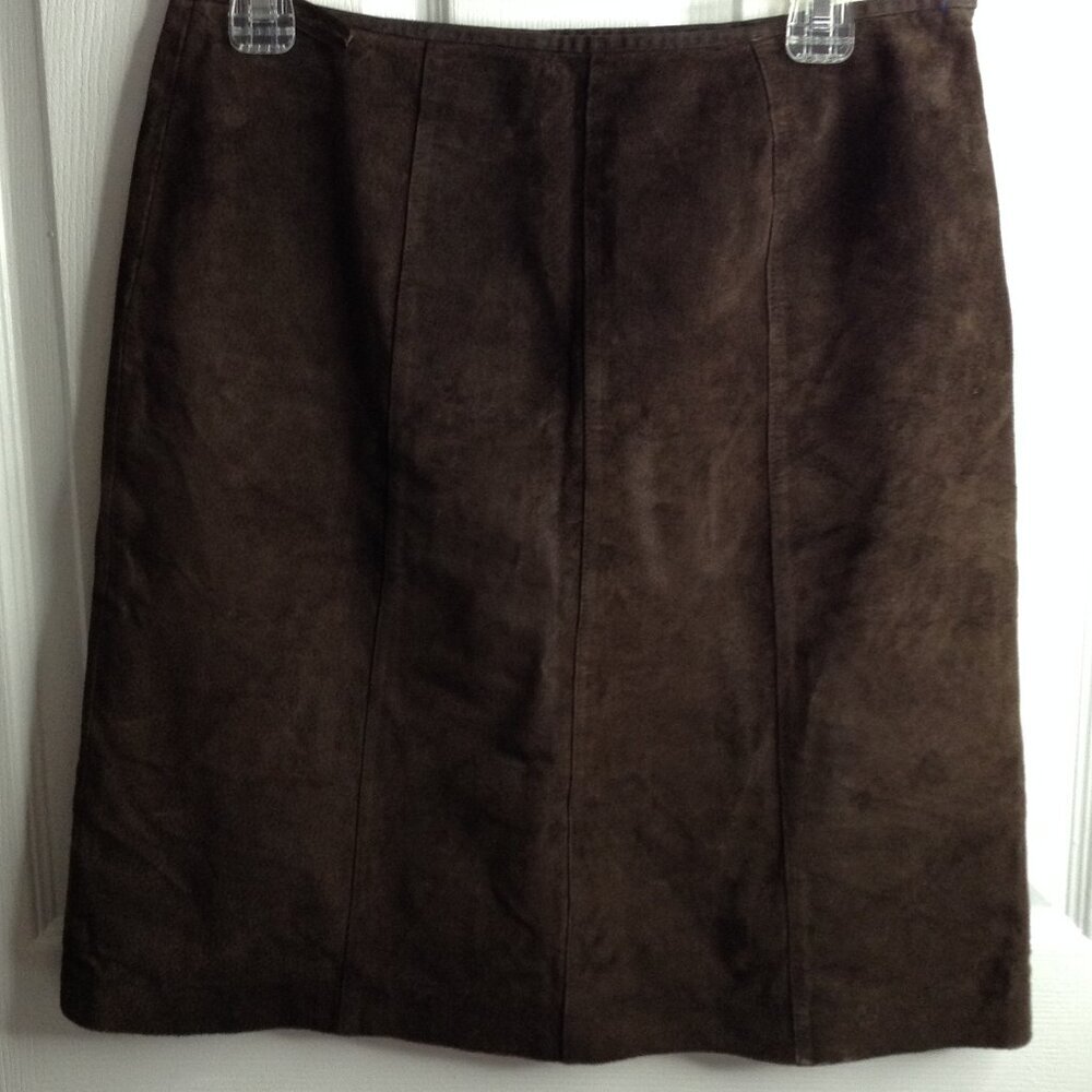 VTG Ann Taylor Factory Store Leather/Suede Brown Skirt; "8", Lined, A-lined